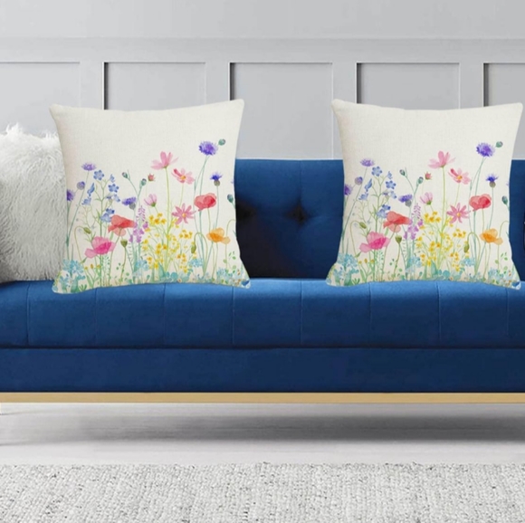 Colorful Wildflower 2 Pillow Covers Garden Flowers Square Pillows New - Picture 6 of 12